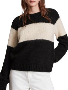 AllSaints Italian Yarn Stripe Crewneck Sweater Black Mallow  Lou Uno Size S